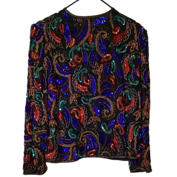 Vintage Scala Black Beaded Sequin Silk Evening Jacket Women's Size Medium - Picture 2 of 7